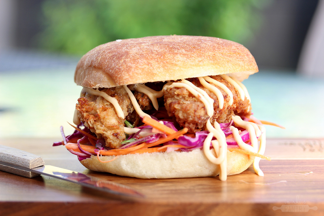 Fried chicken and spicy slaw sandwiches