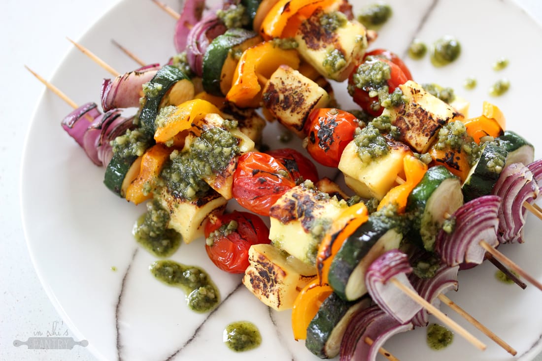 Haloumi and vegetable skewers