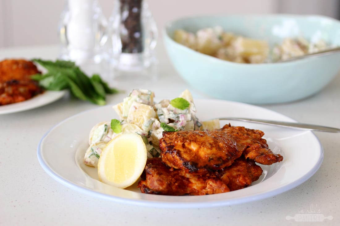 Tandoori chicken and minted potato salad